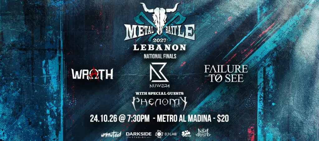 Wacken Metal Battle 2027 Lebanon National Finals banner: Wrath, Nuwera, Failure To See, special guests Phenomy